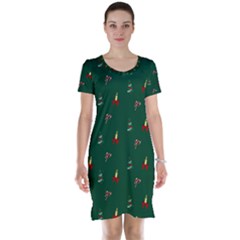 Christmas Background Green Pattern Short Sleeve Nightdress by Ravend