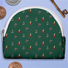 Christmas Background Green Pattern Horseshoe Style Canvas Pouch by Ravend