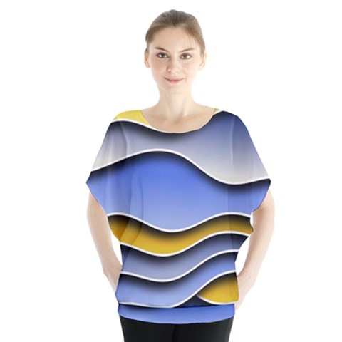 Background Abstract Wave Colorful Batwing Chiffon Blouse by Ravend