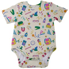 Pattern School Bag Pencil Triangle Baby Short Sleeve Onesie Bodysuit by Ravend