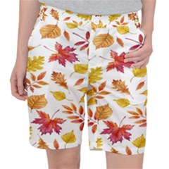 Watercolor-autumn-leaves-pattern-vector Pocket Shorts by nateshop