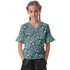 Illustration Pattern Seamless Kids  V-neck Horn Sleeve Blouse by Ravend