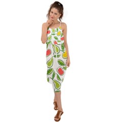 Fruit Fruits Food Illustration Background Pattern Waist Tie Cover Up Chiffon Dress by Ravend