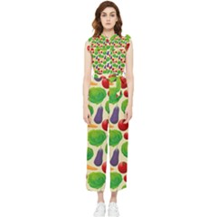 Food Illustration Pattern Texture Women s Frill Top Chiffon Jumpsuit by Ravend