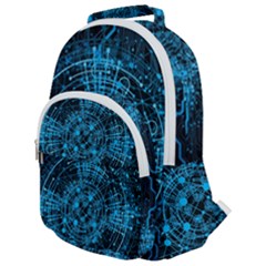 Network Circuit Board Trace Rounded Multi Pocket Backpack by Ravend