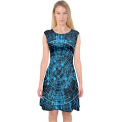 Network Circuit Board Trace Capsleeve Midi Dress by Ravend