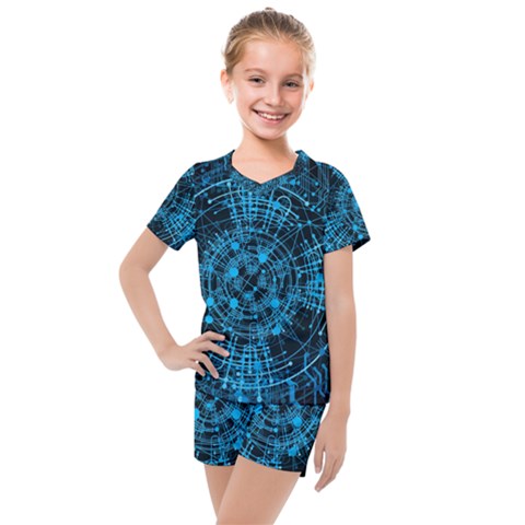 Network Circuit Board Trace Kids  Mesh Tee And Shorts Set by Ravend