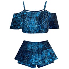 Network Circuit Board Trace Kids  Off Shoulder Skirt Bikini by Ravend