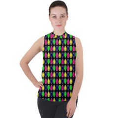 Colorful Mini Hearts Mock Neck Chiffon Sleeveless Top by ConteMonfrey