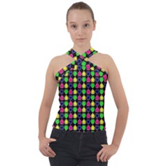 Colorful Mini Hearts Cross Neck Velour Top by ConteMonfrey