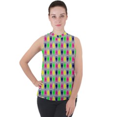 Colorful Mini Hearts Grey Mock Neck Chiffon Sleeveless Top by ConteMonfrey