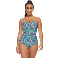 Green, Blue And Pink Mandala  Retro Full Coverage Swimsuit by ConteMonfrey