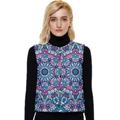 Mandala Flowers  Women s Short Button Up Puffer Vest by ConteMonfrey