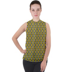 Abstract Beehive Yellow  Mock Neck Chiffon Sleeveless Top by ConteMonfrey