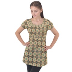 Abstracr Green Caramels Puff Sleeve Tunic Top by ConteMonfrey