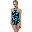 Blue Neon Cow Background   Go with the Flow One Piece Swimsuit View1