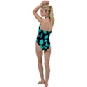 Blue Neon Cow Background   Go with the Flow One Piece Swimsuit View2