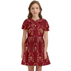 Golden Bees Red Sky Kids  Bow Tie Puff Sleeve Dress by ConteMonfrey