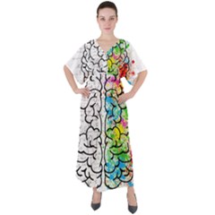 Brain Mind Psychology Idea Drawing V-neck Boho Style Maxi Dress by Wegoenart