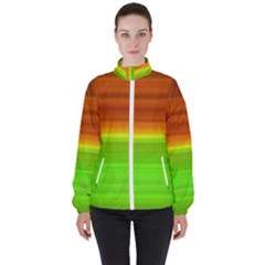 Orange And Green Blur Abstract Print Women s High Neck Windbreaker by dflcprintsclothing