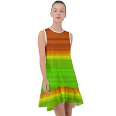 Orange And Green Blur Abstract Print Frill Swing Dress by dflcprintsclothing