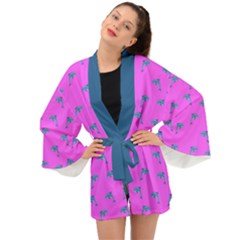 Pink And Blue, Cute Dolphins Pattern, Animals Theme Long Sleeve Kimono by Casemiro