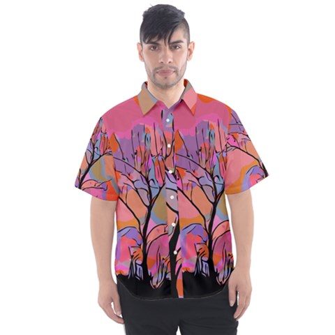 Tree Landscape Abstract Nature Colorful Scene Men s Short Sleeve Shirt by danenraven