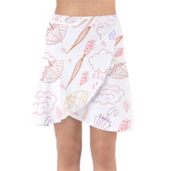 Weather Umbrella Rain Cloud Seamless Doodle Pattern Wrap Front Skirt by danenraven