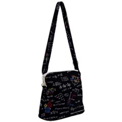 Black Background Text Overlay  Mathematics Formula Zipper Messenger Bag by danenraven