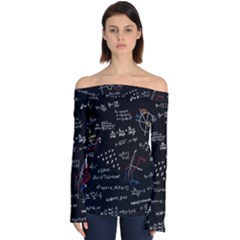 Black Background Text Overlay  Mathematics Formula Off Shoulder Long Sleeve Top by danenraven