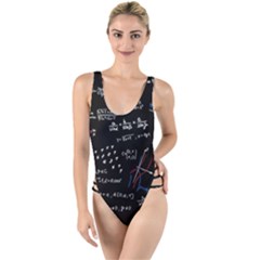 Black Background Text Overlay  Mathematics Formula High Leg Strappy Swimsuit by danenraven