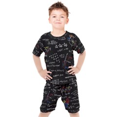 Black Background Text Overlay  Mathematics Formula Kids  Tee And Shorts Set by danenraven