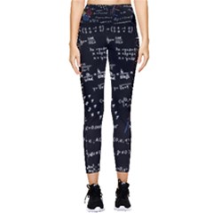 Black Background Text Overlay  Mathematics Formula Pocket Leggings  by danenraven