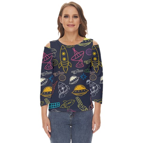 Seamless Outer Space Pattern Cut Out Wide Sleeve Top by danenraven