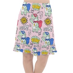 Seamless Pattern With Many Funny Cute Superhero Dinosaurs T-rex Mask Cloak With Comics Style Fishtail Chiffon Skirt by Ravend