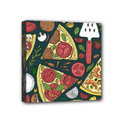Vector Seamless Pizza Slice Pattern Hand Drawn Pizza Illustration Great Pizzeria Menu Background Mini Canvas 4  X 4  (stretched) by Ravend