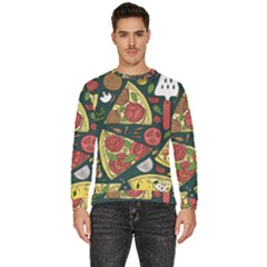 Vector Seamless Pizza Slice Pattern Hand Drawn Pizza Illustration Great Pizzeria Menu Background Men s Fleece Sweatshirt by Ravend