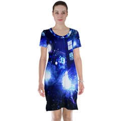 Tardis Background Space Short Sleeve Nightdress by Jancukart