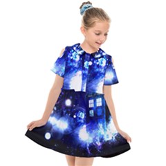 Tardis Background Space Kids  Short Sleeve Shirt Dress by Jancukart