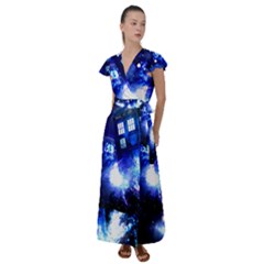 Tardis Background Space Flutter Sleeve Maxi Dress by Jancukart