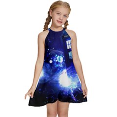 Tardis Background Space Kids  Halter Collar Waist Tie Chiffon Dress by Jancukart