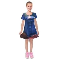 The Police Box Tardis Time Travel Device Used Doctor Who Kids  Short Sleeve Velvet Dress by Jancukart