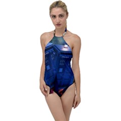 The Police Box Tardis Time Travel Device Used Doctor Who Go With The Flow One Piece Swimsuit by Jancukart