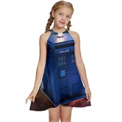 The Police Box Tardis Time Travel Device Used Doctor Who Kids  Halter Collar Waist Tie Chiffon Dress by Jancukart