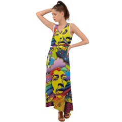 Psychedelic Rock Jimi Hendrix V-neck Chiffon Maxi Dress by Jancukart