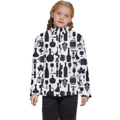 Wine Pattern Black White Kids  Puffer Bubble Jacket Coat by Jancukart