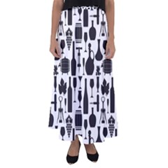 Wine Pattern Black White Flared Maxi Skirt by Jancukart