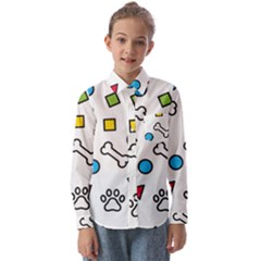 Dog Paw Seamless Pattern Footprint Bone Kids  Long Sleeve Shirt by Jancukart