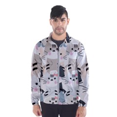 Cute-cat-couple-seamless-pattern-cartoon Men s Windbreaker by Jancukart