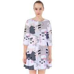 Cute-cat-couple-seamless-pattern-cartoon Smock Dress by Jancukart